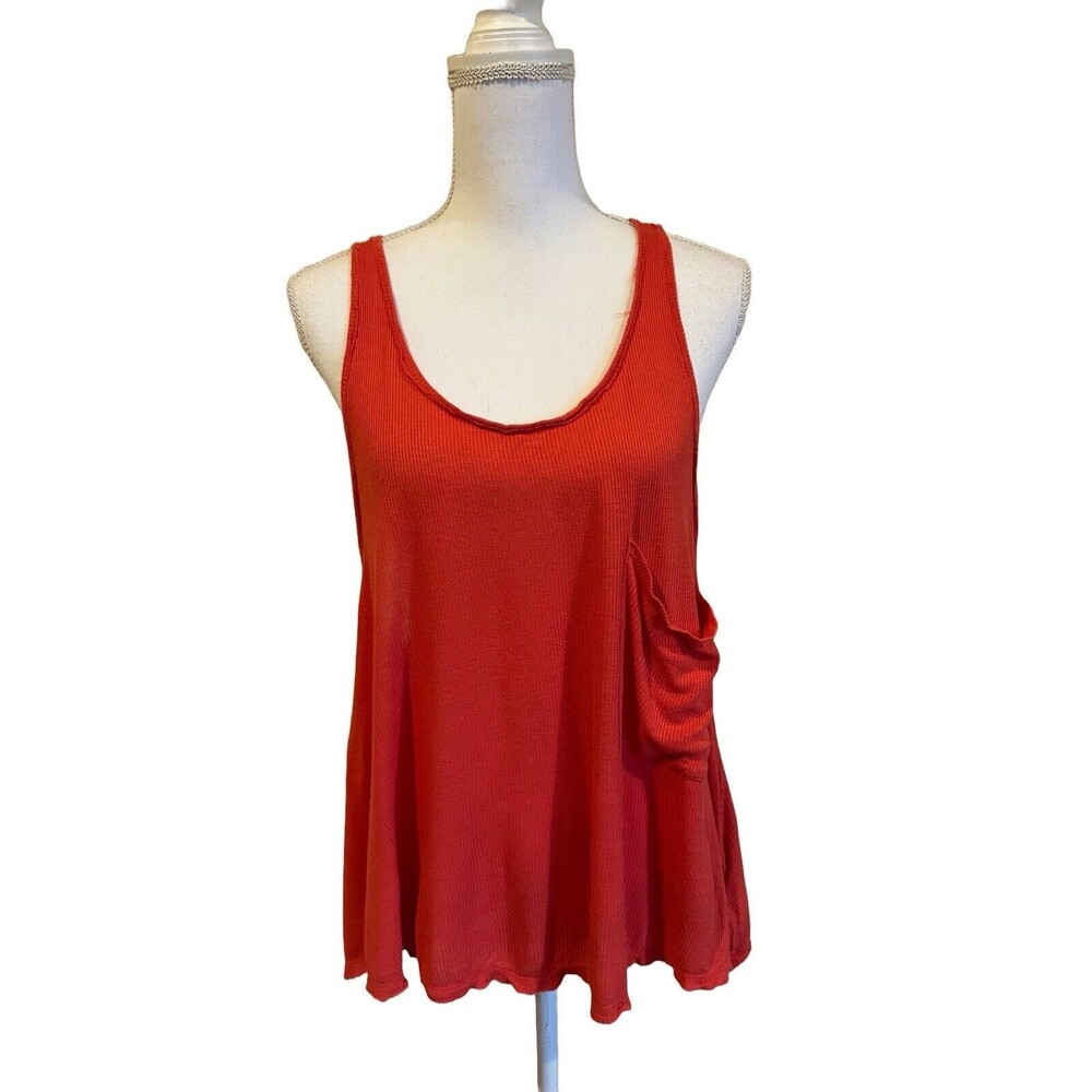 Free People We The Free Women's M Ribbed Hot Pocket Tank Top Cami Red Oversized